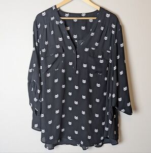 Women's Black Cat Print Blouse